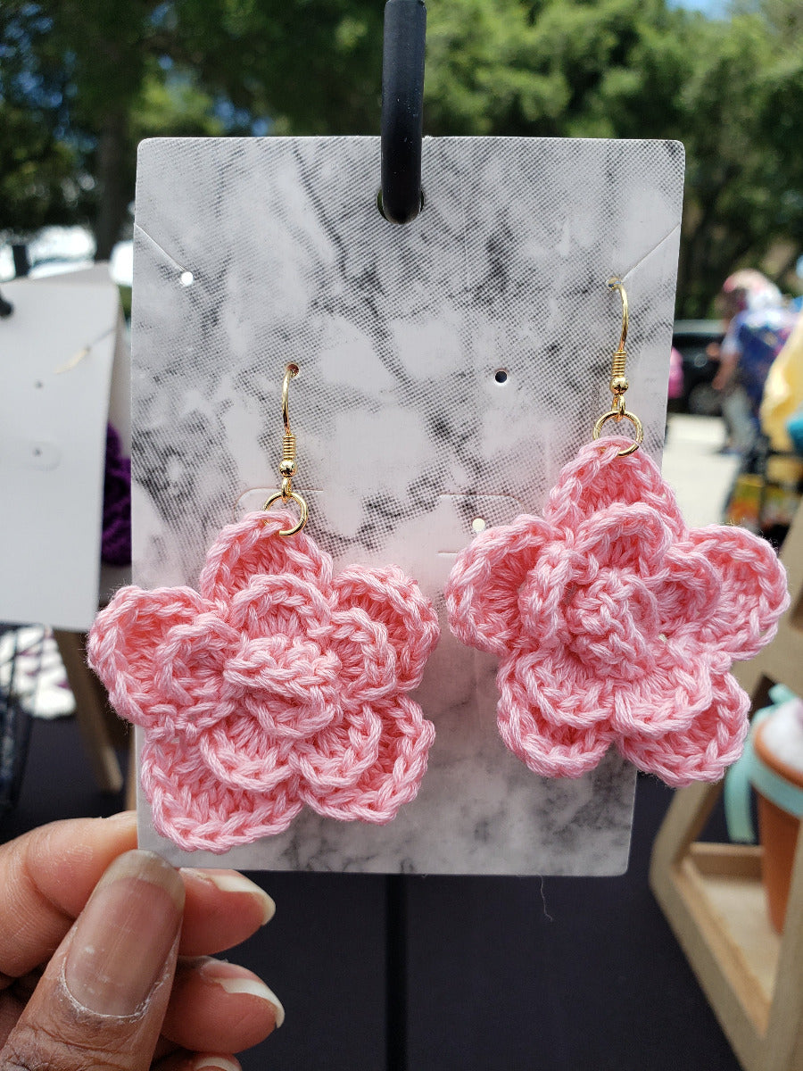 Crochet Rose Flower Earrings