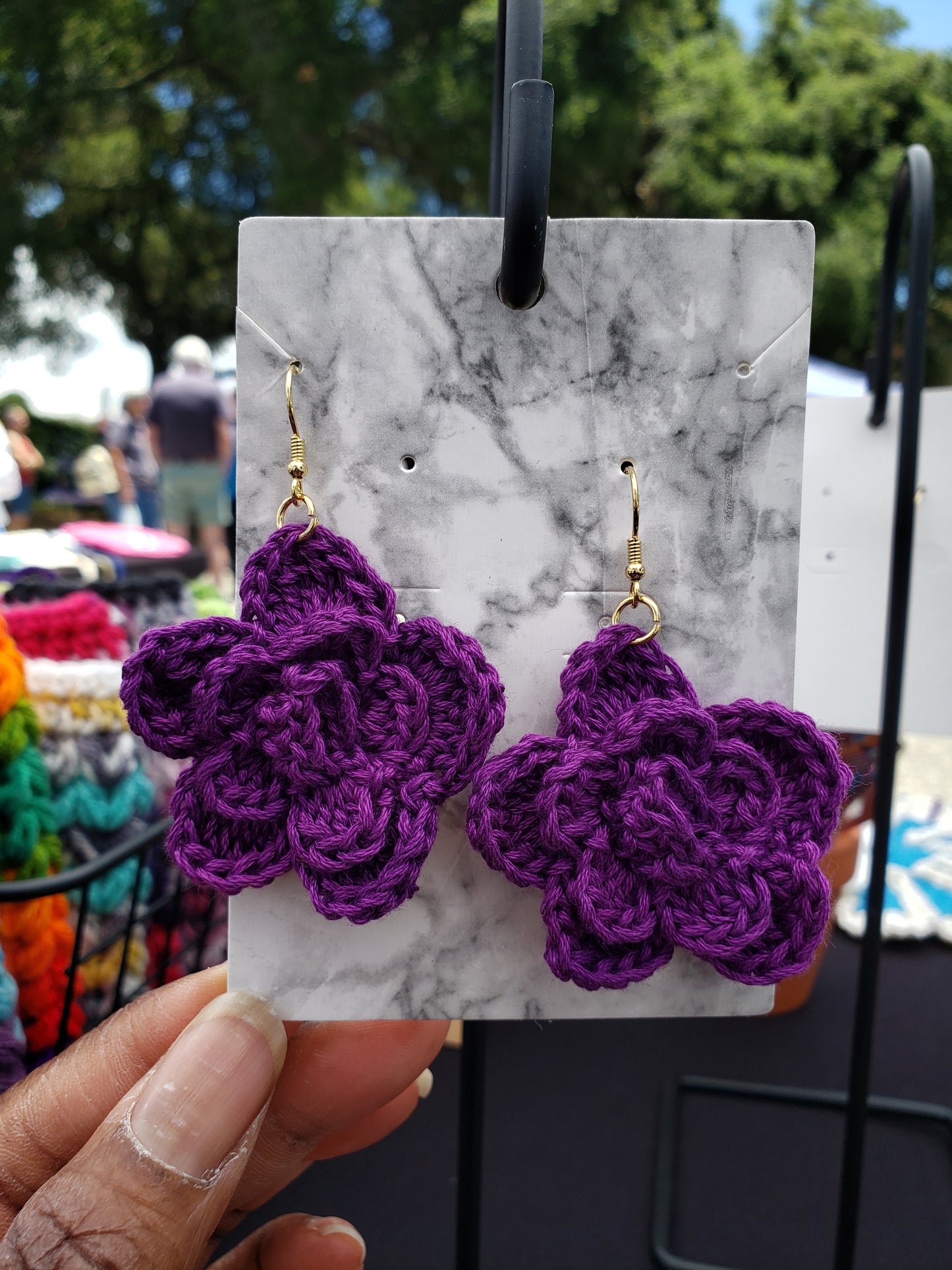 Crochet Rose Flower Earrings