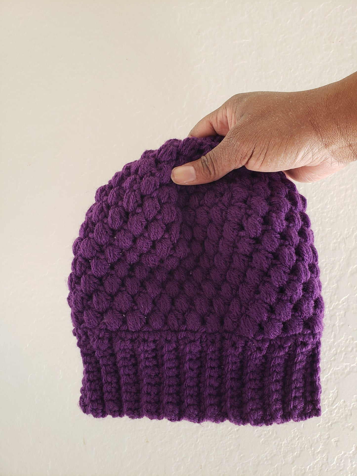 Puff Stitch Beanie Hat With Stretchy Brim
