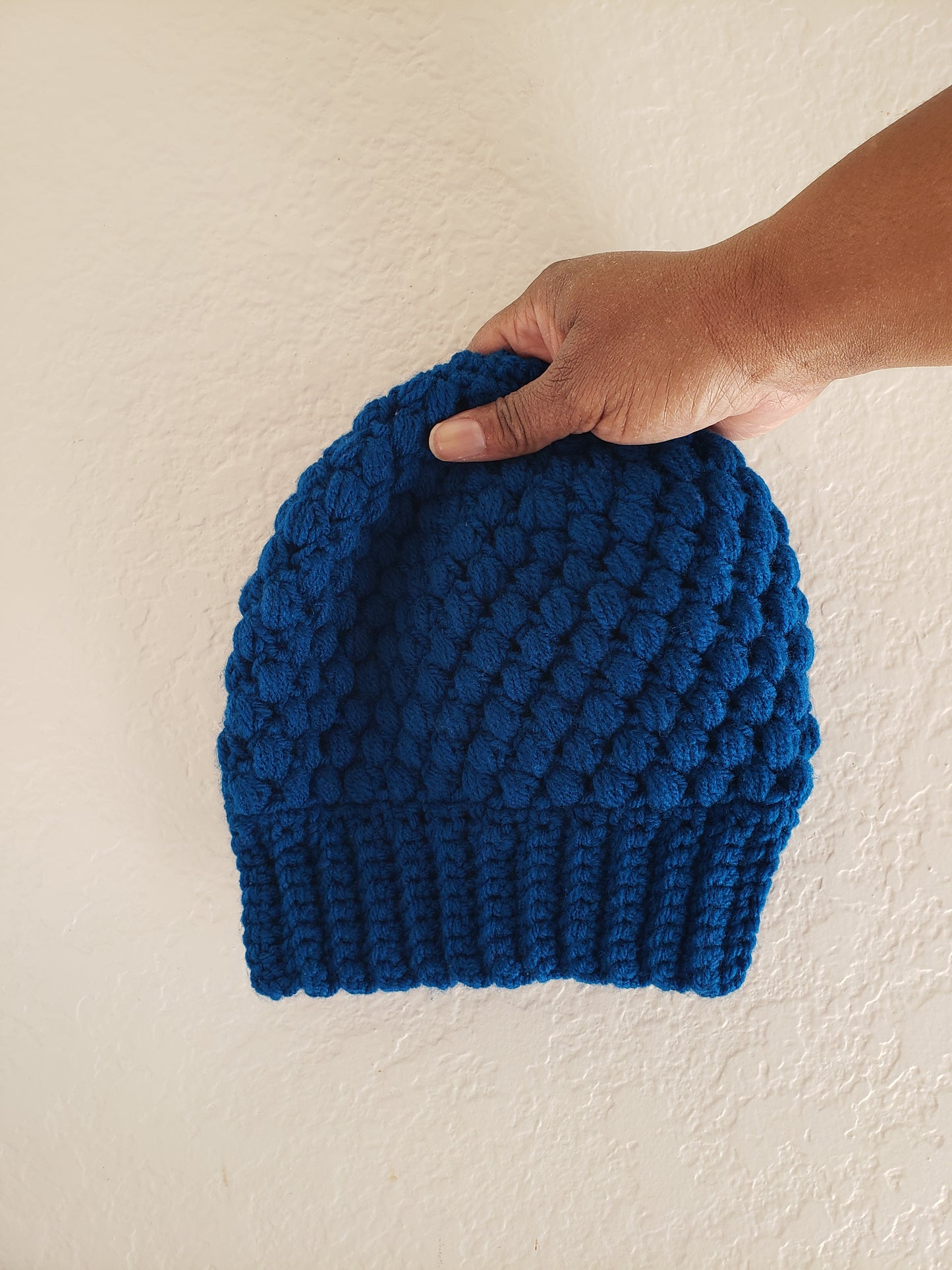 Puff Stitch Beanie Hat With Stretchy Brim