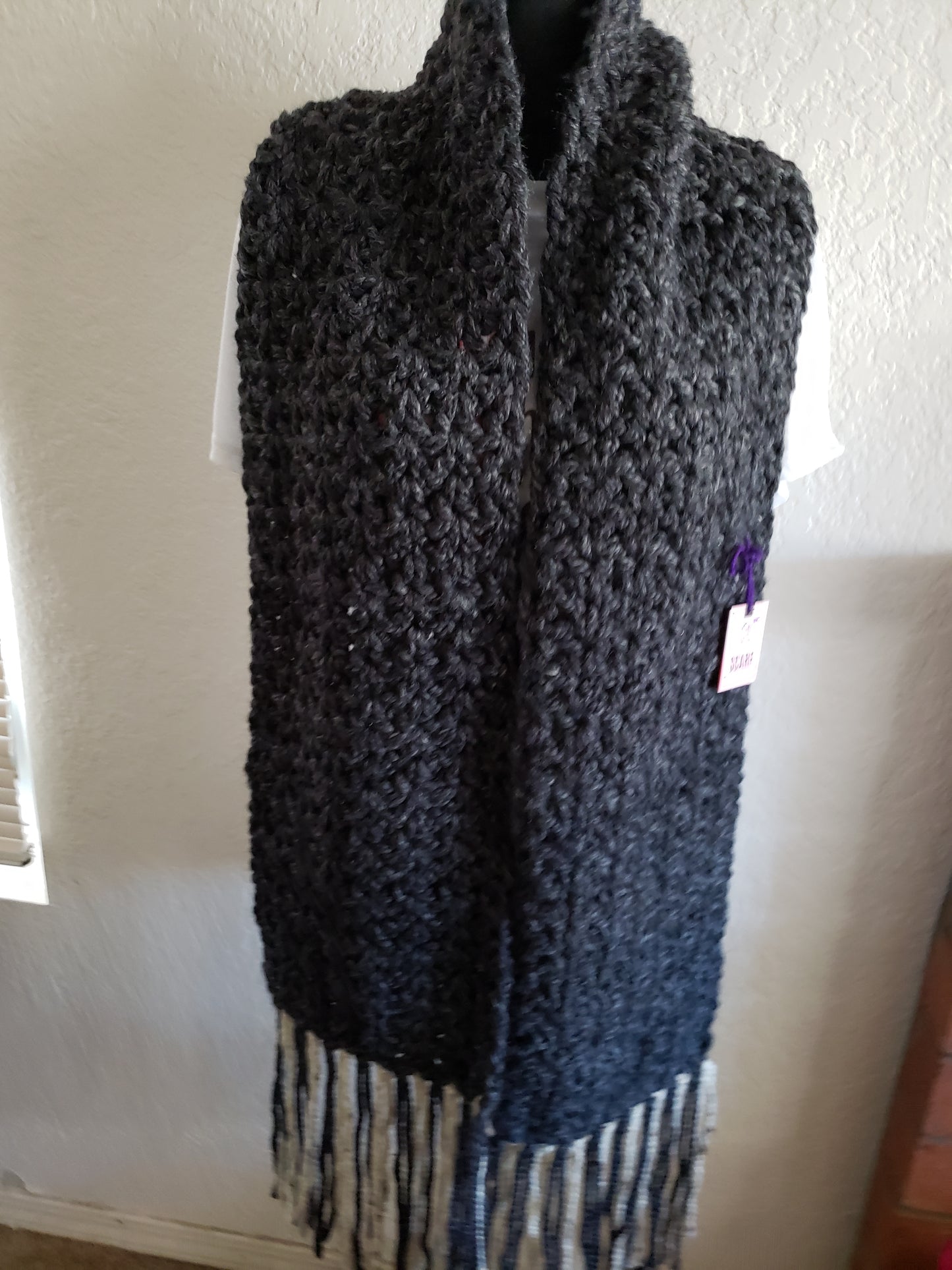 Chunky Gray V-Stitch Scarf