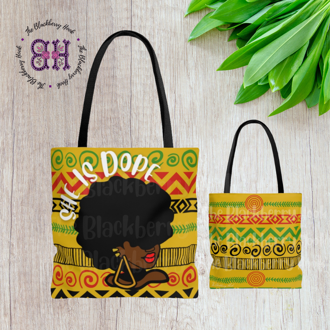 She Is Dope Ankara Yellow Tote Bag