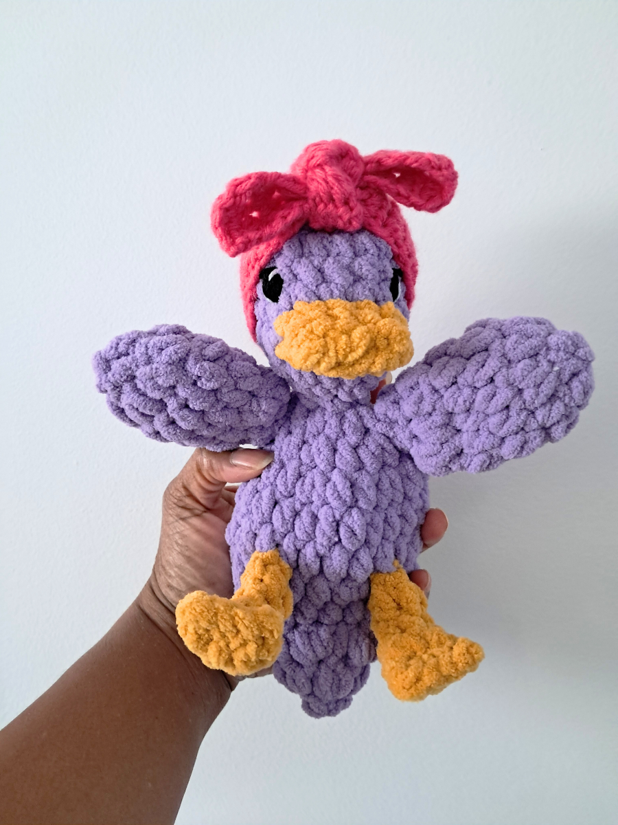 Baby Della Duck Lovey Plushie in Lilac with Hot Pink Headband