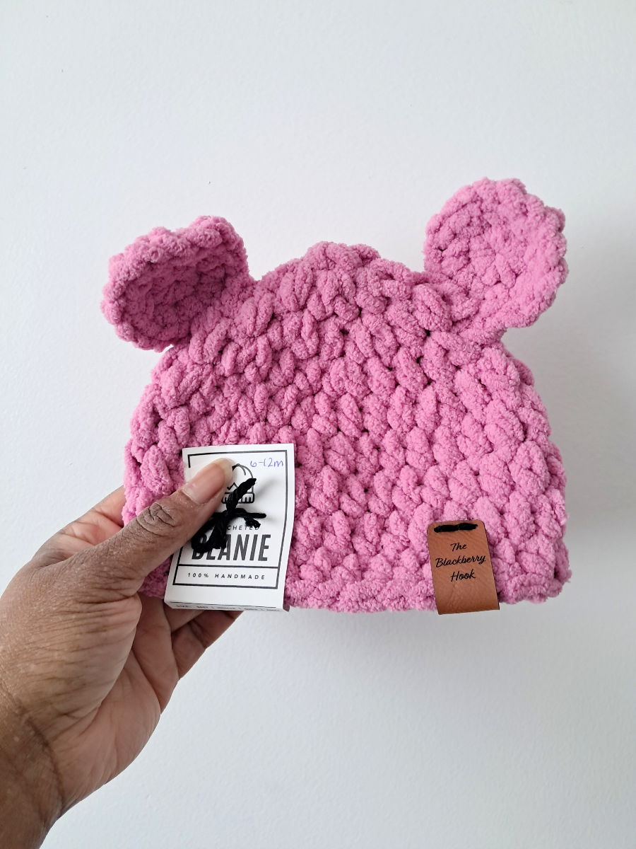 Chunky Baby Bear Hat in Baby Rose