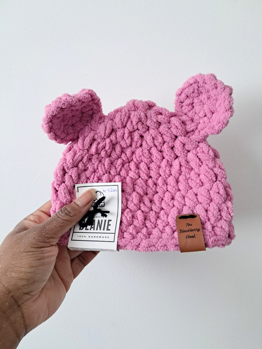 Chunky Baby Bear Hat in Baby Rose
