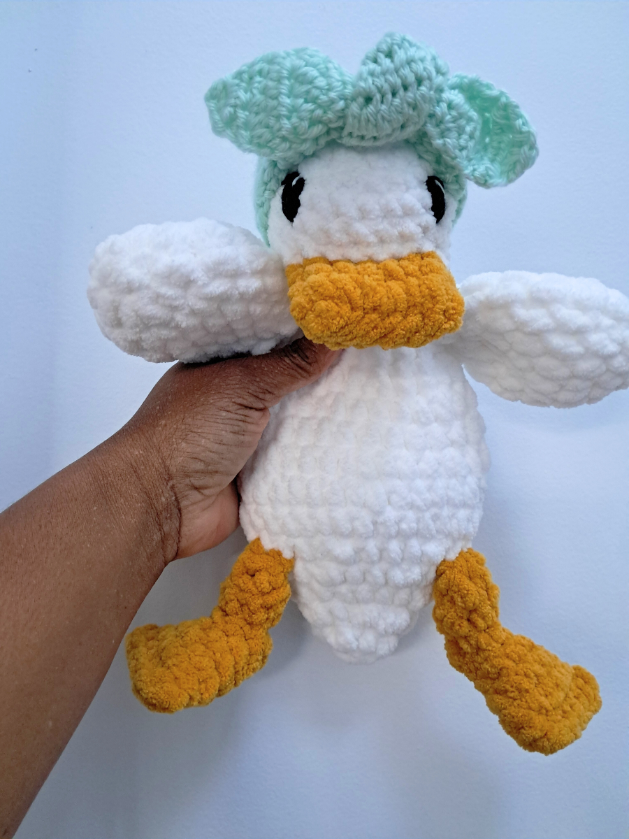 Della Duck Lovey Plushie in White with Mint Green Headband