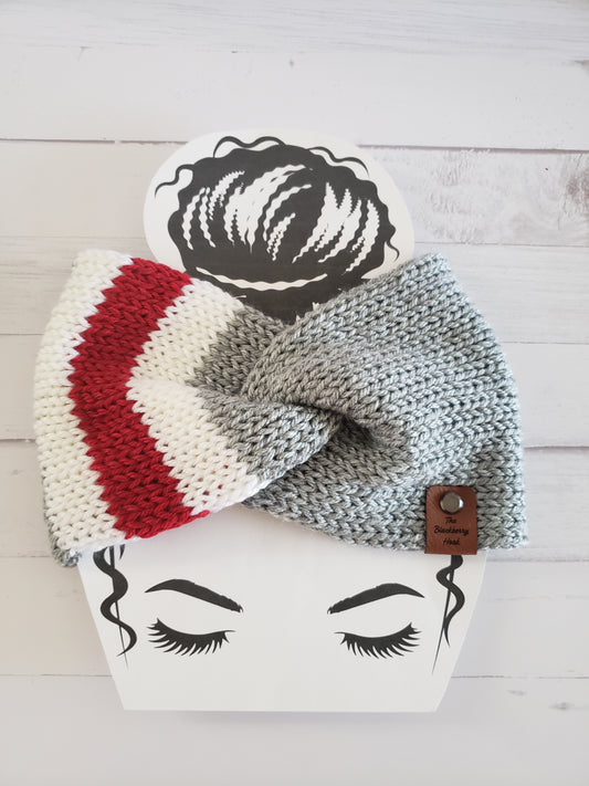 Sock Monkey Themed Twisted Knit Ear Warmer