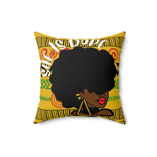 She Is Dope Yellow Ankara Pillow